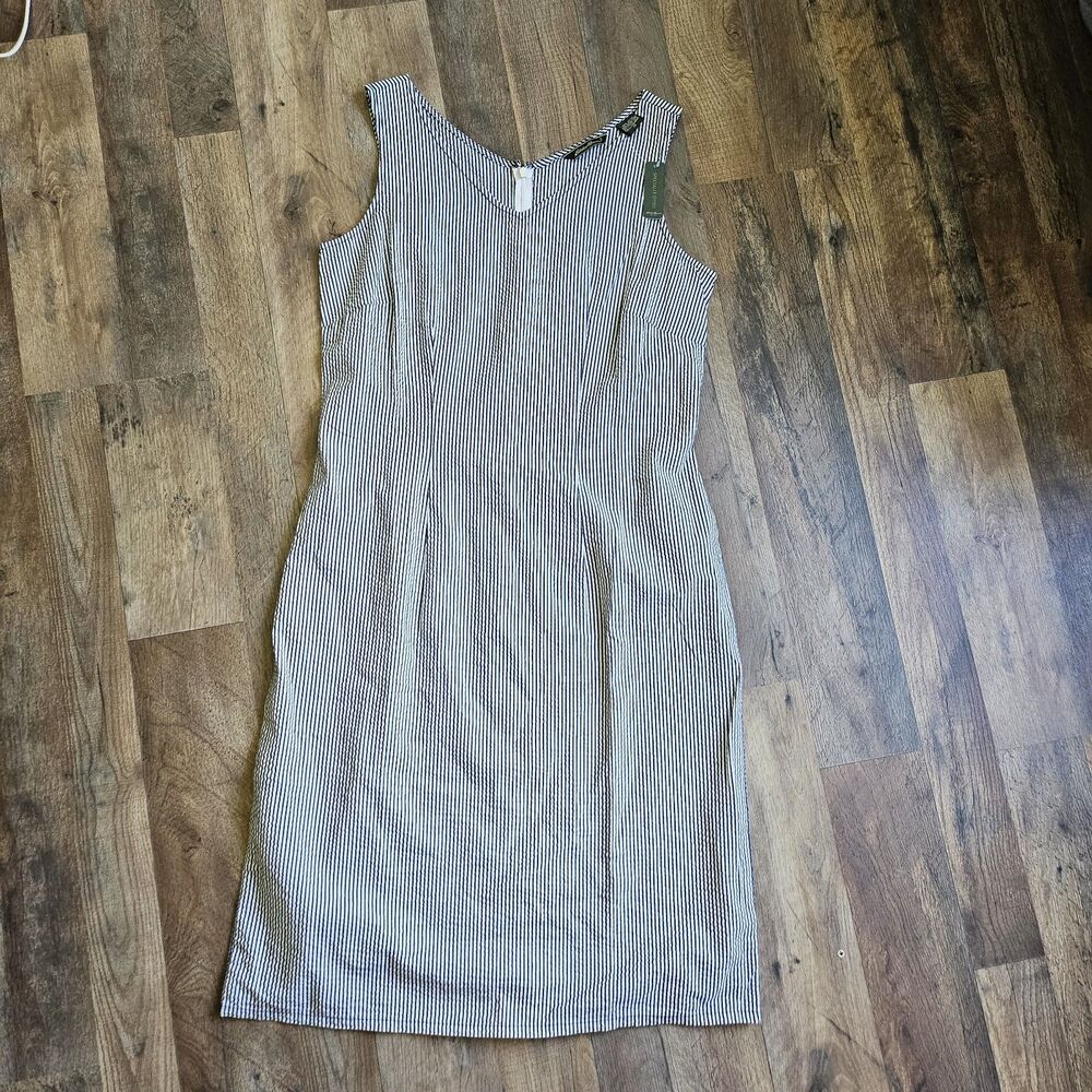 Eddie Bauer Seersucker Sleeveless V-Neck Summer Dress Tall 14 NWT 100% Cotton
